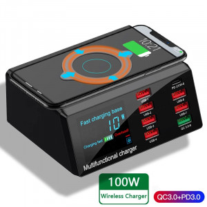 Charging station X9 - 7xUSB + Type C - 100W PD QC 3.0 + induction charging - Img 3