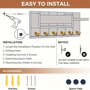 Cuier Rustic de Perete cu Rafturi și 6 Cârlige – Organizator pentru Chei, Poștă și Accesorii, TMTQ691031 - Img 7