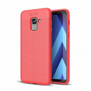Husa Samsung Galaxy A8 PLUS Rosie din TPU cu Design de Tip Piele