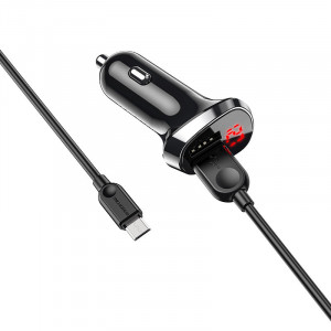 Incarcator Auto Borofone BZ15 Auspicious - 2xUSB - 2,4A cu USB to MicroUSB cablu negru