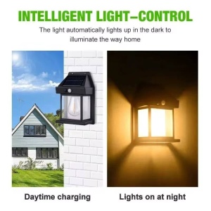 Lampa solara tip felinar 2W Smartix cu 2 Becuri, Acumulator 1800mAh, Senzor 5-8M, Pentru exterior, Suport inclus, Panou solar inclinat, 600 Lumeni, Negru, AD2218 - Img 2
