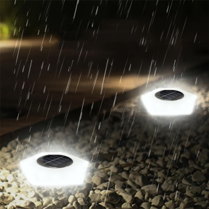 Set 4 lămpi solare LED hexagonale pentru sol – iluminat modern pentru exterior, TMKD572733 - Img 3