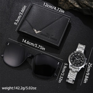 Set Cadou Elegant pentru Bărbați – Ceas, Ochelari de Soare și Portofel Negru, TMDY2981865 - Img 8