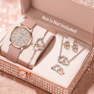 Set cadou elegant pentru dama – Ceas, bratara, colier, cercei si inel, roze, TMGF7380885