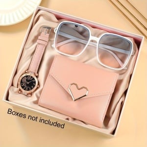Set cadou elegant pentru femei – Ceas, ochelari de soare și portofel roz, PMKH2019339