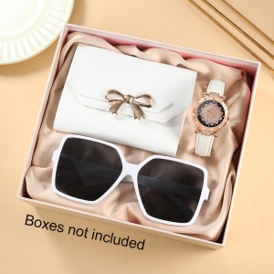 Set cadou elegant pentru femei – Ceas, ochelari de soare și portofel alb, PMNQ2369718