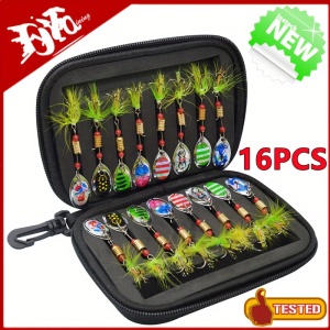 Set momeli pescuit, 16 buc, lingurite rotative, multicolor, cu geanta transport, TMWH227247 - Img 2