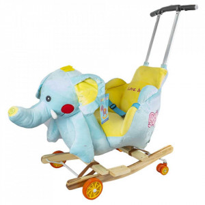 Balansoar pentru bebelusi, Elefant, lemn + plus, cu rotile