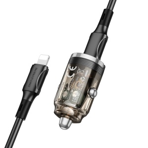 Borofone Car charger BZ29 Ray - Type C - PD 30W 3A with Type C to Lightning transparent-black - Img 2