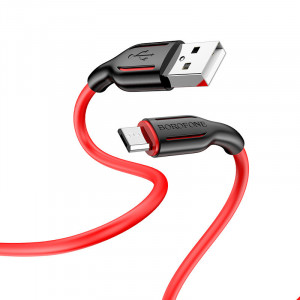 Cablu Borofone BX63 Charming - USB to MicroUSB - 2,4A 1 metru negru-rosu - Img 2