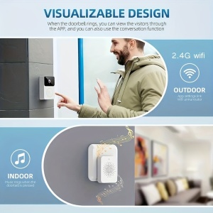 Camera inteligenta WiFi pentru sonerie, interfon bidirectional, video HD, vedere nocturna imbunatatita, sistem de securitate cu schimbarea vocii, reincarcabila, alimentata prin USB, 36 V max, baterie de 800 mAh, PMMN332841 - Img 5