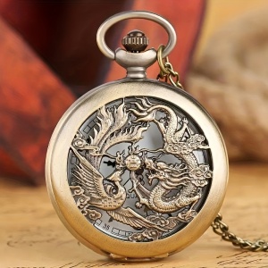 Ceas Vintage Quartz de buzunar, cu cifre arabe, model Dragon, TMGE181935