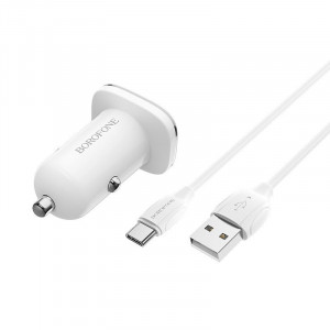 Incarcator Auto Borofone BZ12A Lasting Power - USB - QC 3.0 18W 3A with USB to Type C Cablu white - Img 2