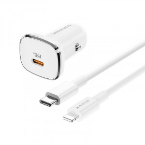 Incarcator Auto Borofone BZ12B Lasting Power - Tip C - PD QC 3.0 18W 3A cu Tip C to Lightning cablu white - Img 2