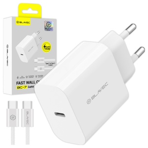 Incarcator de perete Blavec BC-7 GaN4, Tip C, cablu 1 metru Tip C la Tip C, 45W 3A, alb, MGLAD001953