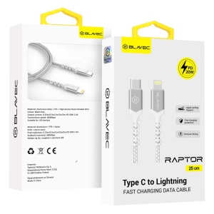 Blavec Cable Raptor braided - Type C to Lightning - PD 20W 2,4A 0,25 metres (CRA-CL24WS025) white-silver, MGKABAV1664 - Img 4