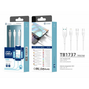 Cablu USB 3In1 2.4 1M alb, PMTF057603