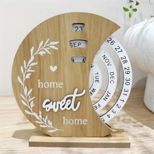 Calendar Perpetuu din Lemn – Design cu Roată Lunară „Home Sweet Home”, TMUC259188 - Img 7