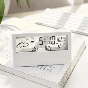 Ceas digital LED, de birou, cu afisaj pentru vreme, temperatura si umiditate, cu alarma, design transparent, PMNT529145 - Img 2
