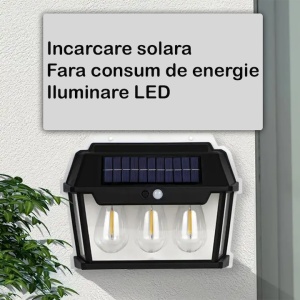 Lampa solara tip felinar 38W Smartix cu 3 Becuri, Acumulator 1200mAh, Senzor 5-8M, Pentru exterior, Suport inclus, Panou solar inclinat, 600 Lumeni, Negru, AD3858 - Img 5