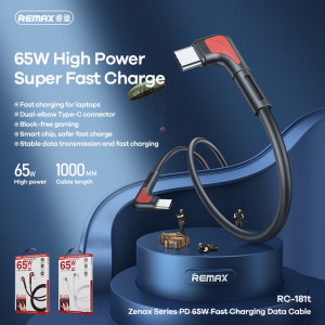 REMAX Cablu Zenax RC-181t - Tip C to Tip C - angled 65W 1 metre Negru