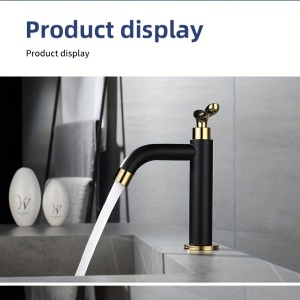 Robinet Modern pentru chiuveta baie, Finisaj Negru și Auriu, Oțel Inoxidabil 304 cu Placare Cromată și Miez din Cupru, TMUU2063366 - Img 3