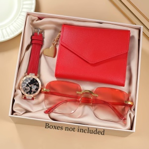 Set cadou elegant pentru femei – Ceas, ochelari de soare și portofel rosu, PMPH2621949
