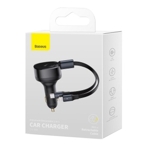 Baseus Car Charger Enjoyment Retractable 2 in 1 - Type C + Lightning - 30W (CGTX000001) Negru, MGŁAD001546 - Img 3