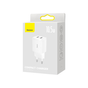 Baseus Compact Incarcator Priza - 2xUSB - 10,5W (CCXJ010202) white - Img 5