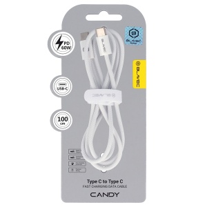 Cablu împletit Blavec Candy - Tip C la Tip C - PD 60W, 3A, 1 metru, Apple CarPlay/Android Auto (CCA-CC3W10) Alb, MGKABAV1759 - Img 6