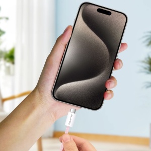 Cablu împletit Blavec Candy - USB la Tip C - PD 60W, 3A, 1 metru, Apple CarPlay/Android Auto (CCA-UC3P10) Roz, MGKABAV1762 - Img 6