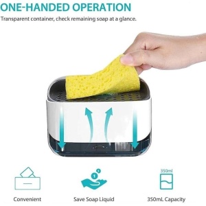 Dozator cu pompa de sapun Smartix, Suport pentru burete spalat vesela 350 ml, Dozator pentru sapun si bucatarie, Alb, AD350 - Img 3