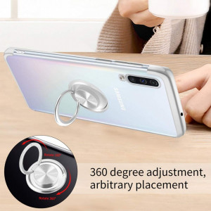 Husa Samsung Galaxy A70 | A70s din Silicon transparenta cu Inel Rotativ si Margini Argintii - Img 2