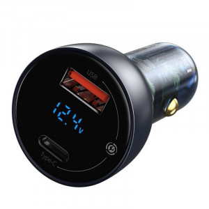 Incarcator Auto Dual Quick Charger Baseus, Particular Digital Display, 65W Cu Cablu Mini USB-C, E-mark Chip, 1m, Negru , PMTZCCKX-0G