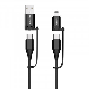 KAKU Cablu KSC-654 Tuojie 4 in 1 - USB + Tip C to Tip C + Lightning - 1,2 metri Negru