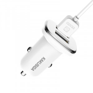 KAKU Car Charger KSC-318 Yufan - 2xUSB - 18W 2,4A cu USB to Micro USB cablu alb