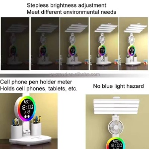 Lampă de birou Smartix LED flexibil 30-47 CM cu ceas, dată și temperatură, 2 Organizatoare, Alb, AD30402 - Img 4