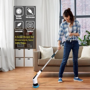 Perie electrica rotativa Smartix 7 in 1 pentru Curatare Bucatarie, Baie, Pardoseala, Geamuri, Masina, Autonomie 90 de minute, 400 RPM, 2 Viteze, 9 accesorii, Maner extensib, Alb, AD9040029 - Img 2