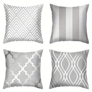 Set 4 Huse Decorative pentru Perne – Model Geometric Elegant, Nuanțe de Gri, 45x45 cm, PMPT389116