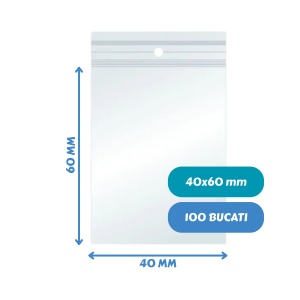 Pungi cu Fermoar Ziplock, Polietilenă, 40x60mm, 40µm, 100Buc/Set