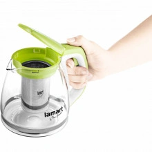 Ceainic din sticla cu sita din inox Lamart LT7028, capacitate 1500 ml, verde