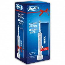 Set Periuta electrica de dinti Oral-B Vitality D100 Sensi Ultra Thin + Travel Case, 7600 Oscilatii/min, 1 program, 1 capat, alb