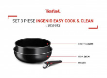 Set vase Tefal Ingenio Easy Cook & Clean L1539153, 3 piese, 24-26cm, aluminiu, negru