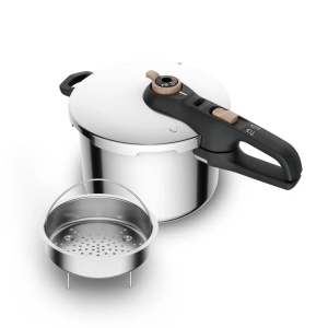 Oală sub presiune Tefal Secure Easy, 6 L, 2 programe gătire, 5 sisteme siguranță, compatibilă inducție, inox argintiu