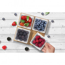 Set 4 boluri portelan pentru servire Lamart, suport bambus 19 x 19 cm