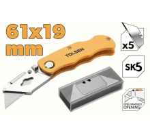 Cutter Utilitar Pliabil, Tolsen, Aluminiu, 61x19mm, 5 Lame SK5, Portocaliu