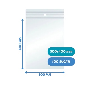 Plicuri cu Fermoar Ziplock, Polietilenă, 300x400mm, 40µm, 100Buc/Set