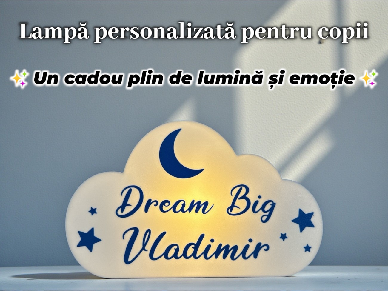 lampa personalizata pentru copii norisor cu luna si stele