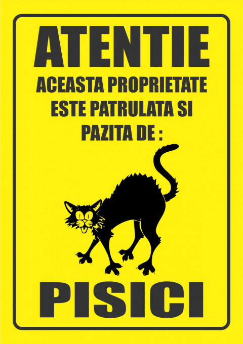 Indicator de Avertizare Printat sau Autocolant Laminat Aplicat pe Placa PVC Forex – Pisica