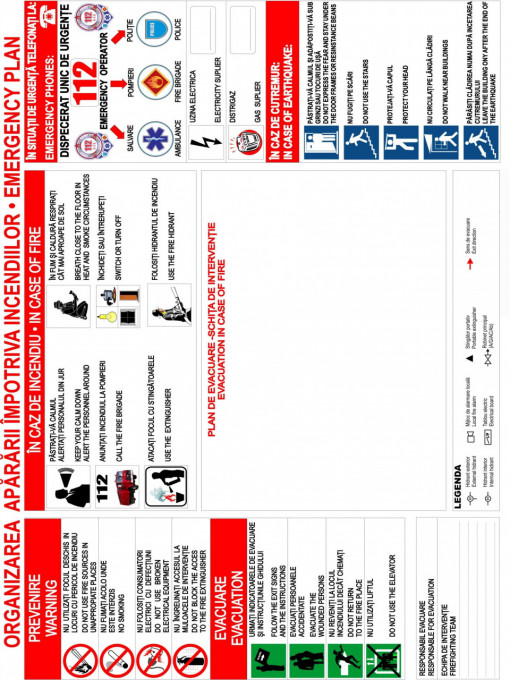 Indicator de Avertizare Printat sau Autocolant Laminat Aplicat pe Placa PVC Forex – Plan Evacuare